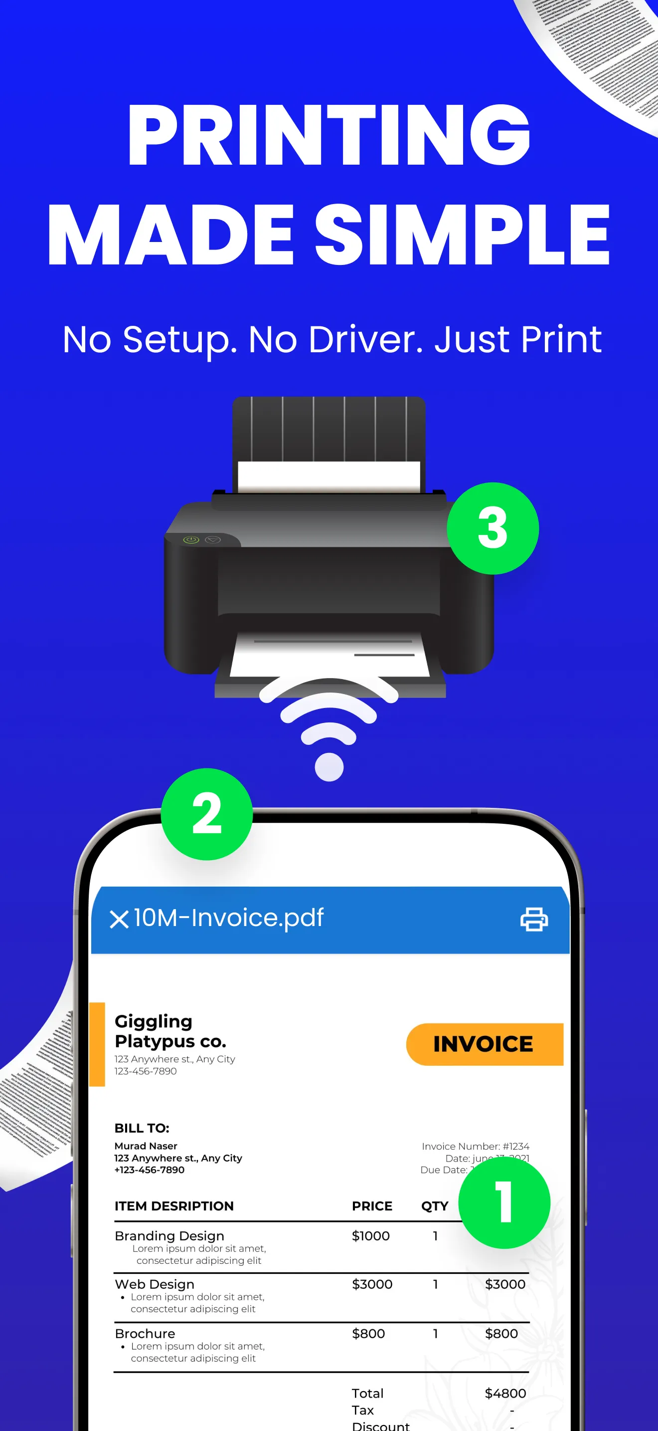 Effortless Printing: Print documents and photos quickly with no setup required.